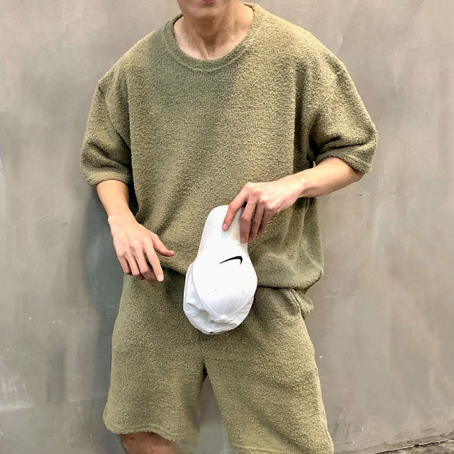 韩国代购毛巾绒感套装短袖短裤图片