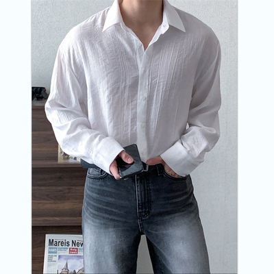 韩国男装轻薄垂感人造丝防晒衬衫