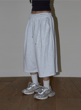 MRDONG韩国代购男女款街头嘻哈潮流掐褶阔腿七分裤百慕大休闲短裤