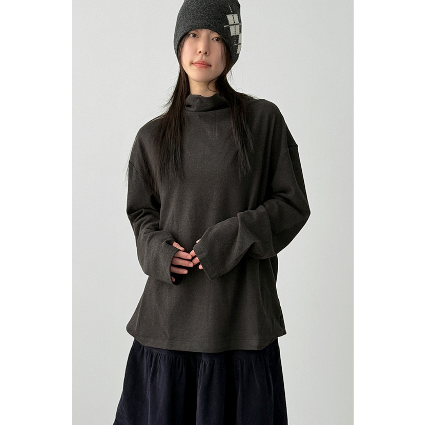 韩国代购hand warmer box pola tee堆积高领绒感亲肤打底长袖T恤