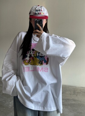 MRDONG韩国代购男女VOTUS迪士尼卡通印花宽松落肩长袖潮流T恤