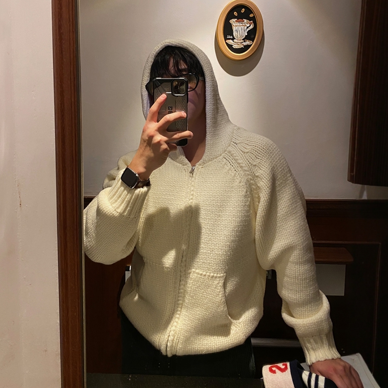 韩国男装立体插肩袖高档针织开衫