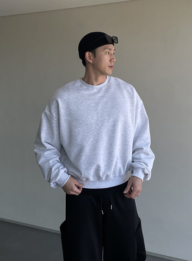 MRDONG韩国代购男装春季短款圆领卫衣宽松落肩软础显瘦上衣小众