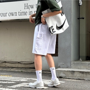 型潮款 MRDONG韩国代购 百慕大宽松面棉水洗松紧裤 重工轻奢短裤 男装