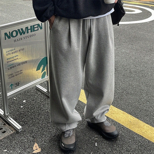 脚抓绒balloon休闲卫裤 直播CORE压线掐褶阔腿弧形裤 代购 韩国男装