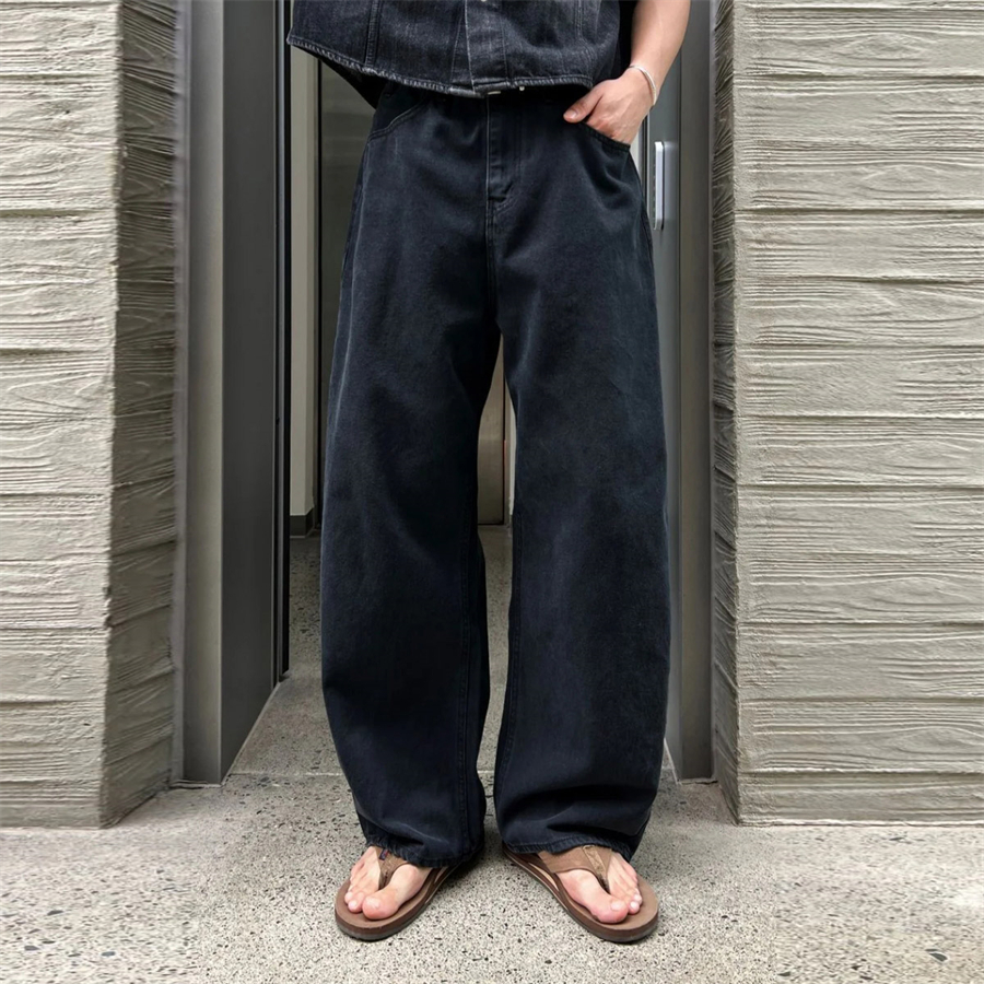 韩国男装高街设计弧形剪裁休闲裤