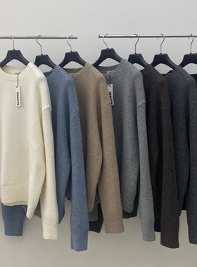 韩国男装代购SLOWER简约羊毛混纺圆领宽松落肩毛衣高品休闲针织衫