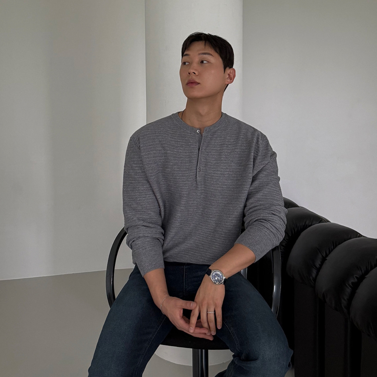 韩国男装立体条纹高品水洗针织衫