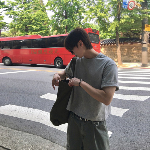 韩国男装潮流短款休闲圆领短袖T