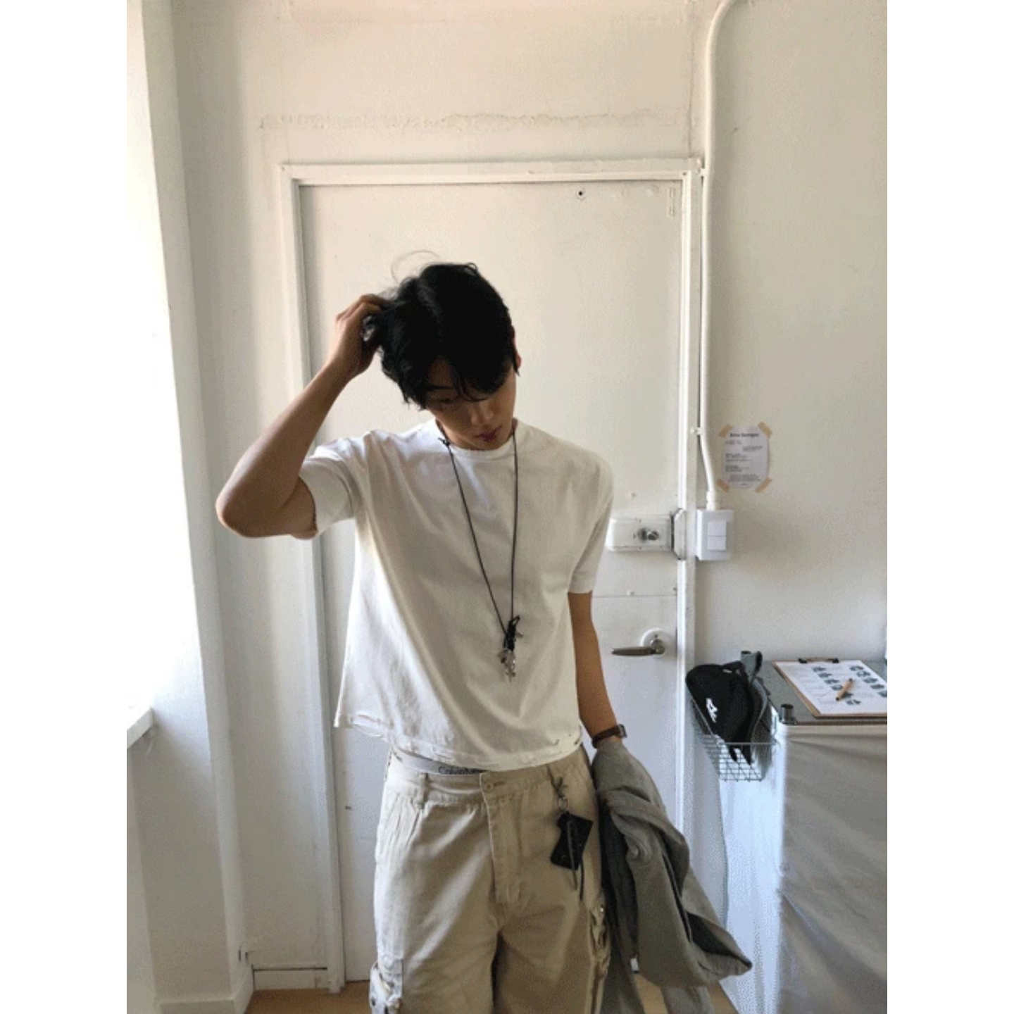 MRDONG韩国代购东大门男装高奢手工做旧破损短袖T恤设计师圣水风