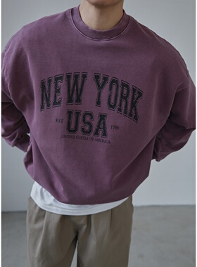 MRDONG韩国代购男装春季多款美式复古字母水洗宽版圆领卫衣款做旧