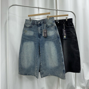 宽松五分直筒复古 MODEN黑蓝牛仔百慕大短裤 MRDONG韩国代购 男装