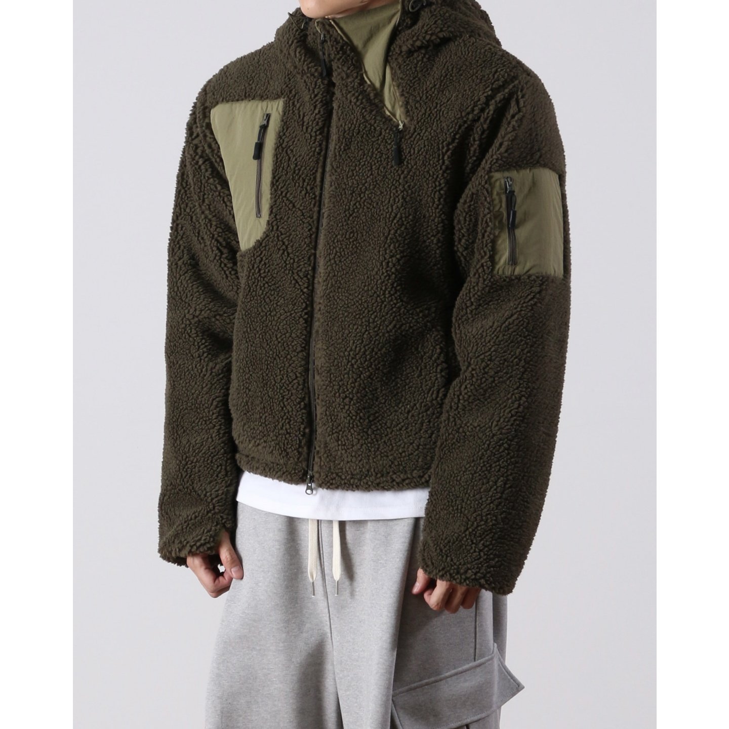 MRDONG韩国代购男装冬季羊羔毛连帽拼色机能口袋轻量保暖宽松版型