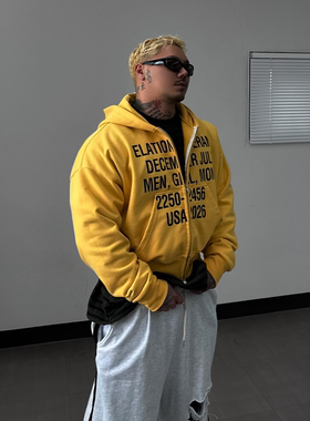 MRDONG韩国代购男装字母印花短款连帽拉链卫衣个性设计上衣外套