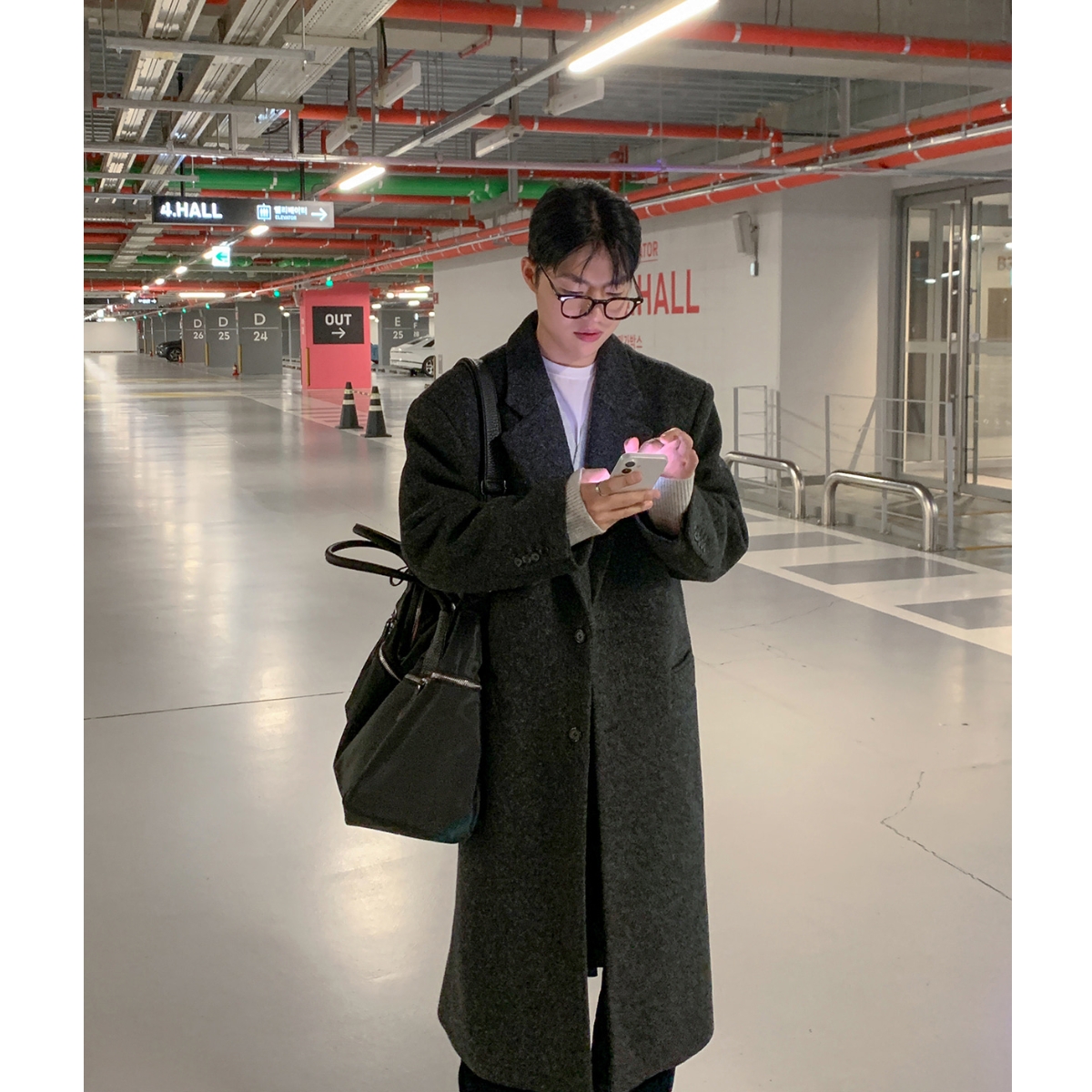 MRDONG韩国男装代购高档纯羊毛宽肩轻熟背后开衩长款毛呢大衣外套