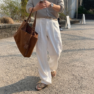 韩国男装轻薄掐褶夏季透气牛仔裤