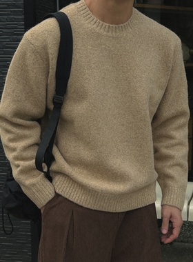 MRDONG韩国男装代购LAINE高品美利奴羊毛14色圆领混色针织衫毛衣