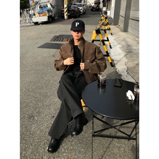 MRDONG韩国代购男装短款立领皮夹克利落挺括复古机车气质外套轻奢