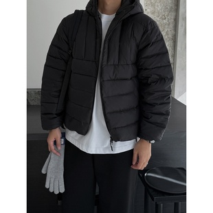 MRDONG韩国男装代购双向拉链轻量鸭绒立领连帽排骨纹理羽绒服外套