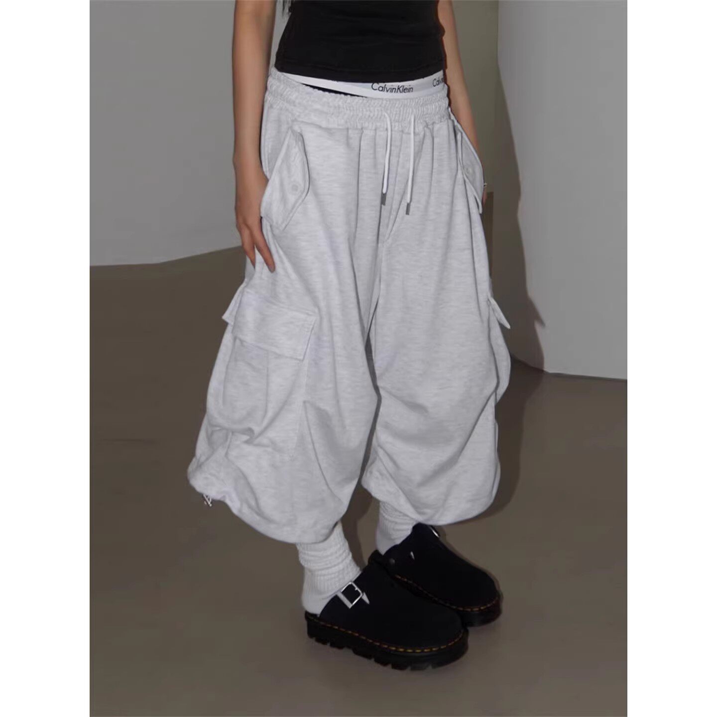 韩国东大门代购时尚潮流个性男女款工装痞帅小众可束脚七分裤短裤