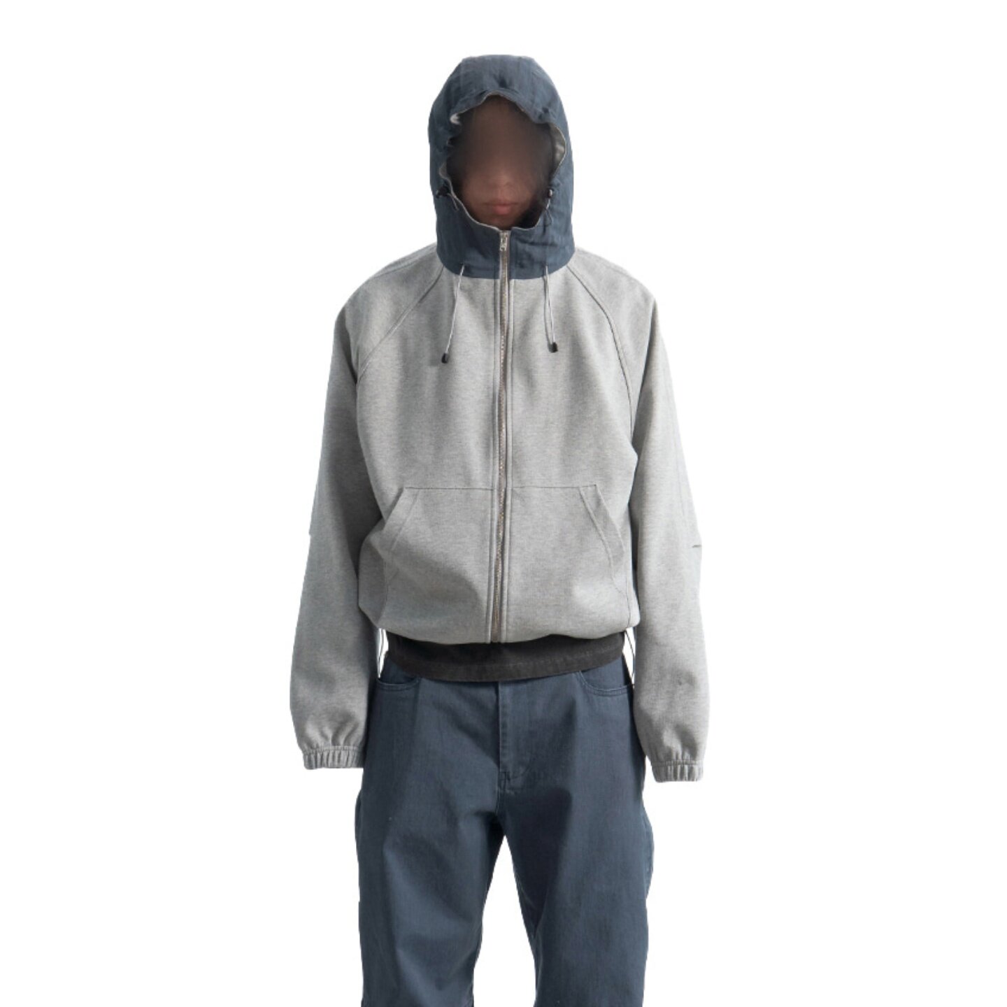 MRDONG韩国代购男女拼色连帽拉链重工外套宽松廓形防风拼接抽绳款