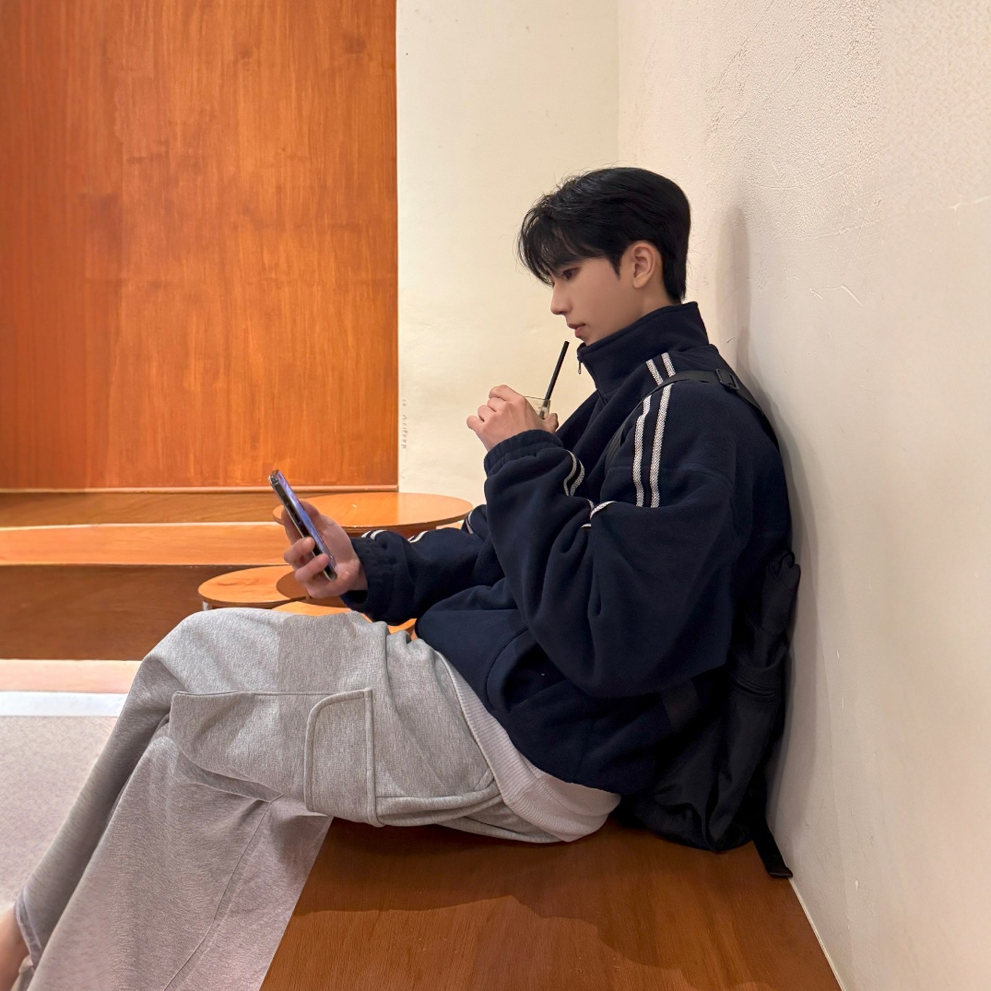 MRDONG韩国男装代购可翻立领摇粒绒双线减龄运动休闲卫衣开衫外套