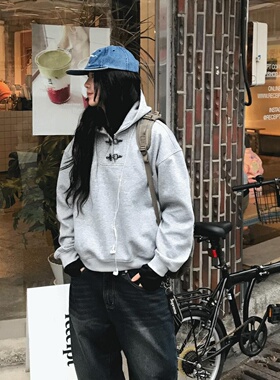 MRDONG韩国代购男女设计师扣环连帽卫衣重磅廓形设计感宽松上衣