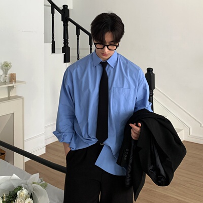 韩国代购清爽长袖衬衫春夏廓形