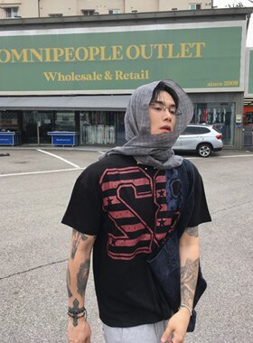 韩国代购星条旗数字短款短袖T恤