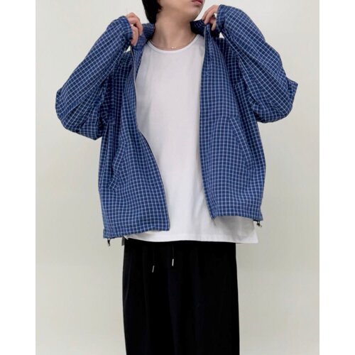 韩国代购格纹连帽薄外套宽松情侣