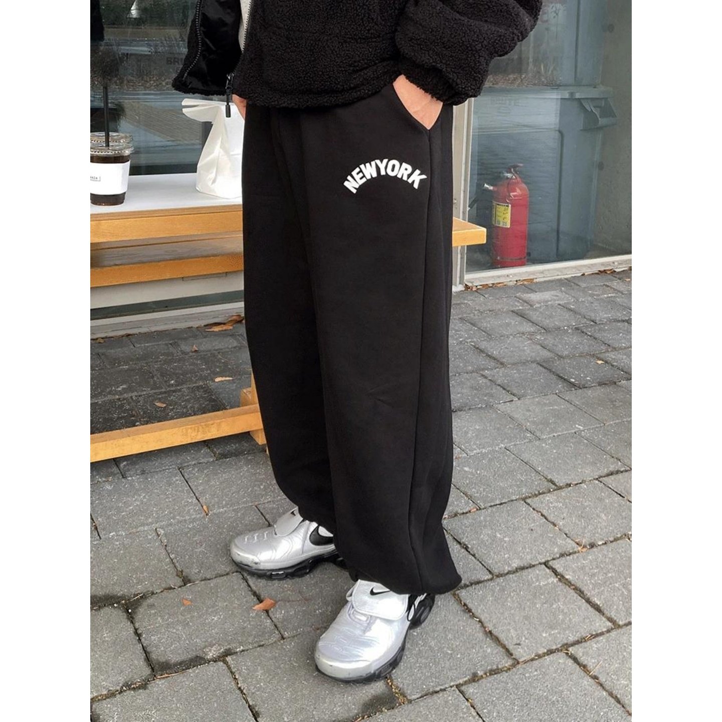 MRDONG韩国代购男装纽约字母刺绣加绒抽绳直筒休闲卫裤宽松显腿长,男装,休闲裤,淘宝优惠券,粉丝福利购,淘宝优惠卷