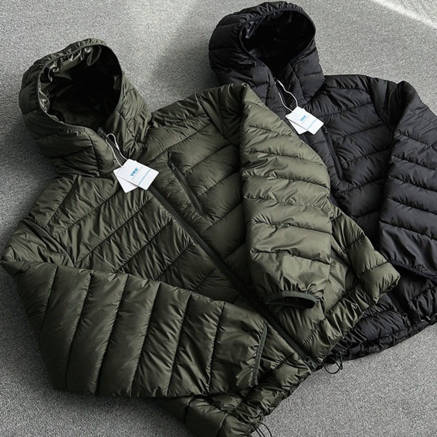 韩国男装横线排骨纹轻量连帽棉服