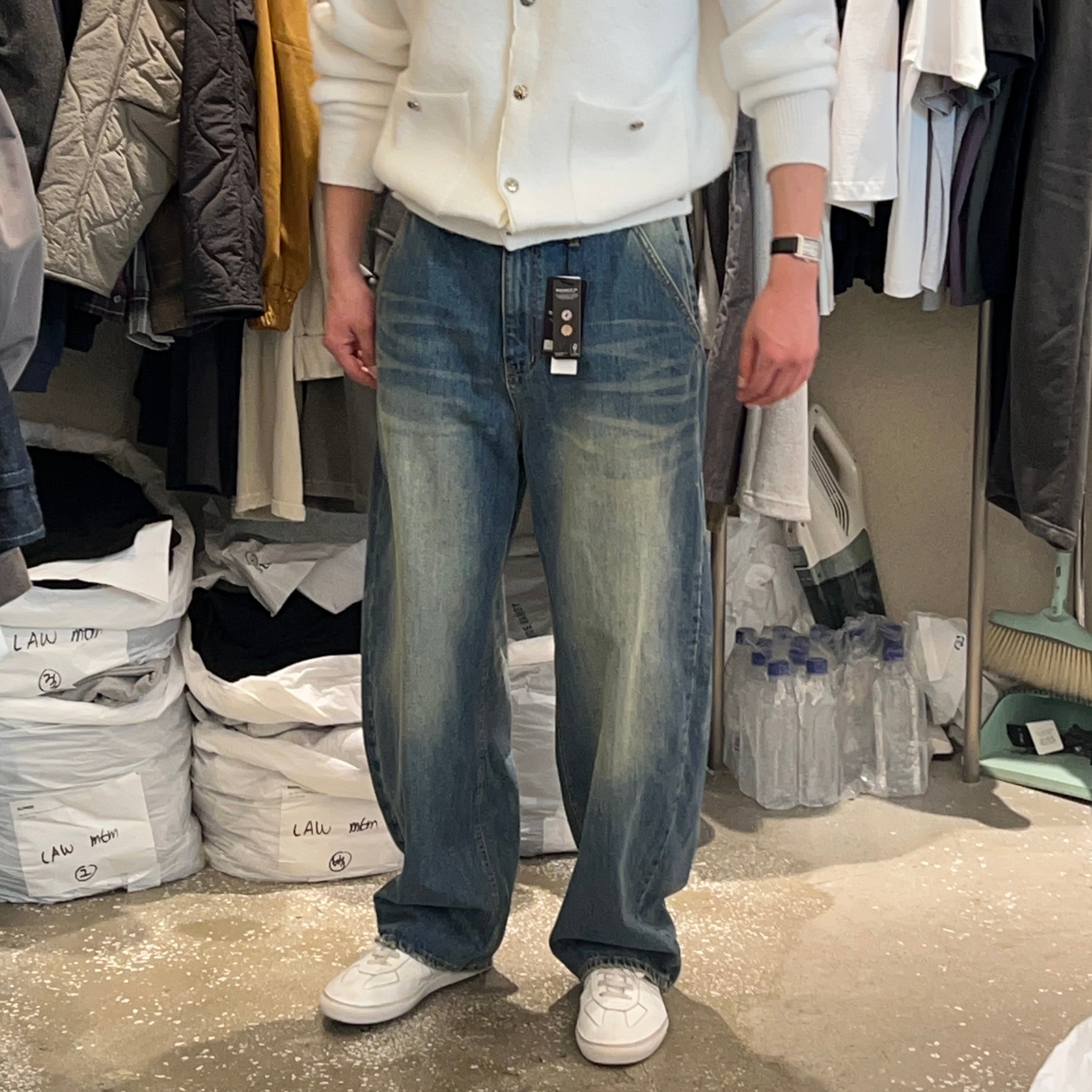 韩国男装秋冬抓绒复古三色牛仔裤