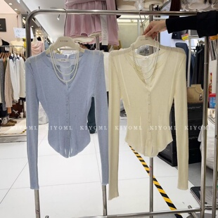 新款 显瘦短款 韩版 针织衫 上衣女 气质V领长袖 十三行KIYOMI2026春季