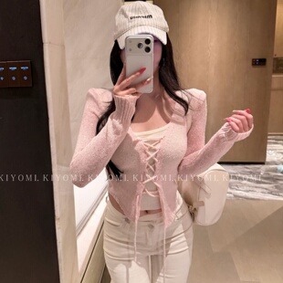 针织衫 十三行KIYOMI2026春新款 假两件长袖 气质亮片撞色修身 女 韩版