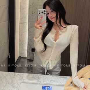 新款 针织衫 韩版 显瘦长袖 女 气质领单排扣短款 十三行KIYOMI2026春季
