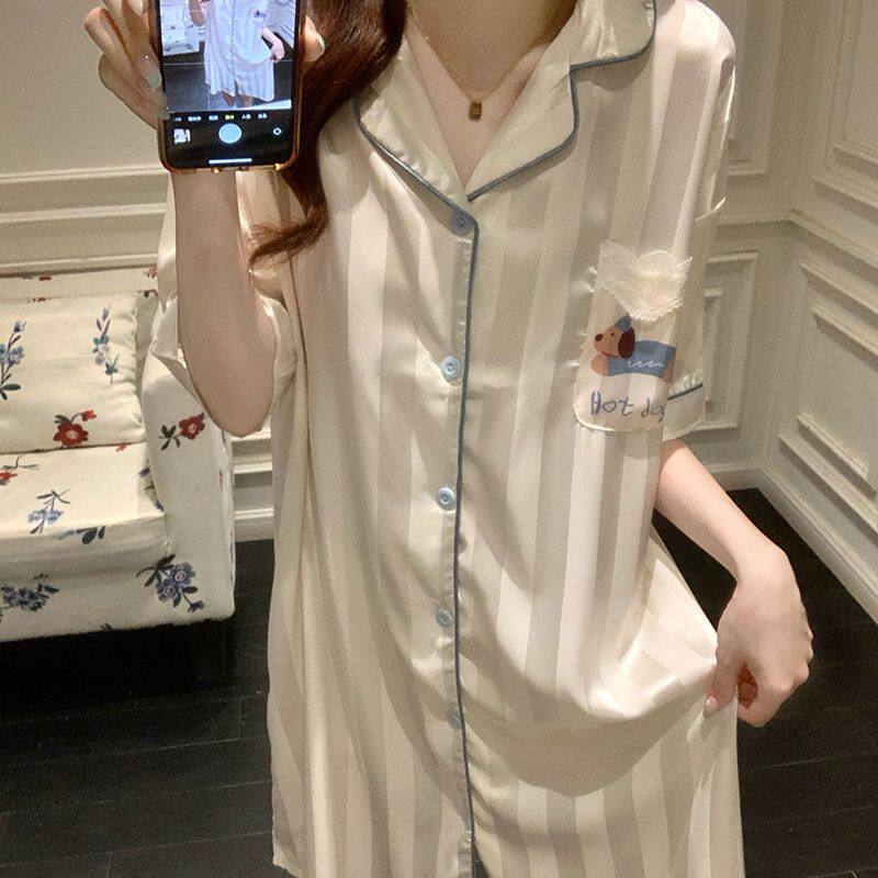 2026新款夏季薄款宽松时尚睡衣可外穿家居服设计小狗图短袖睡裙女