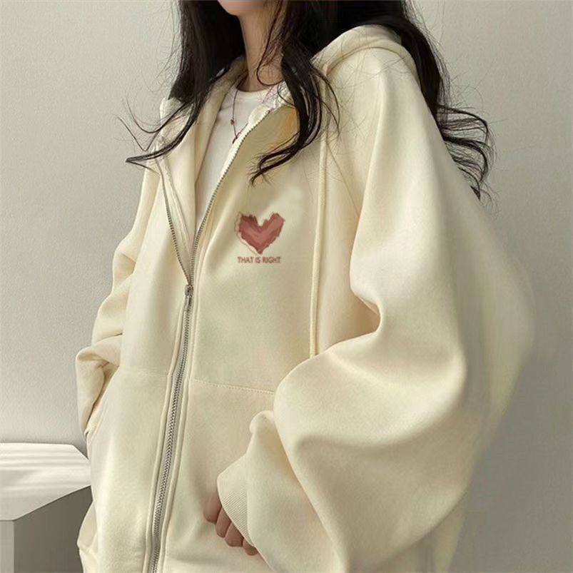 日系小个子连帽卫衣女春秋款设计感小众宽松oversize外套拉链开衫