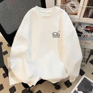 韩系新款瞌睡小狗印花情侣装宽松休闲青年圆领卫衣落肩百搭设计感