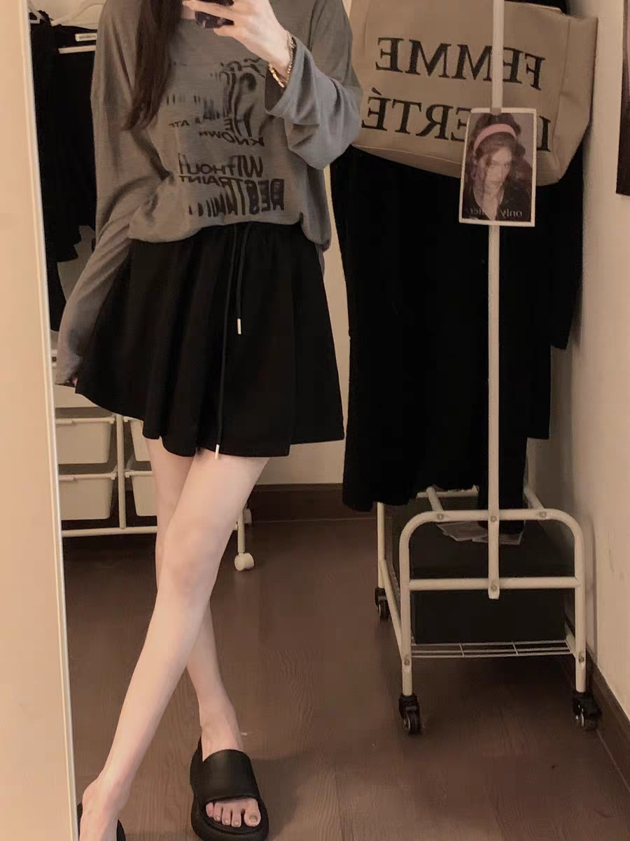 夏季灰色运动裤休闲裤女装松紧腰短裤宽松阔腿裤裙小个子显瘦裤子