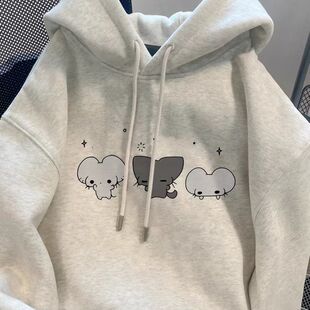 小清新学生甜美系卡通卫衣女初中生显瘦百搭宽松慵懒风连帽上衣