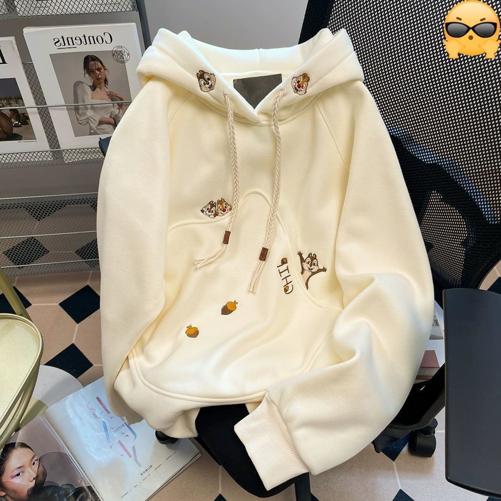 可爱卡通印花加厚2025秋冬连帽优质卫衣女设计宽松减龄上衣外套女