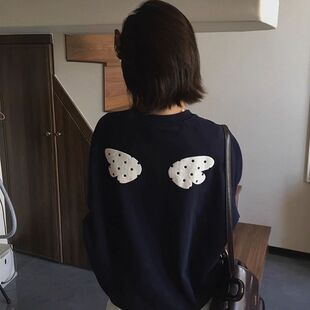 黑色天使翅膀印花圆领卫衣少女秋冬2026新款美式宽松无帽厚款上衣