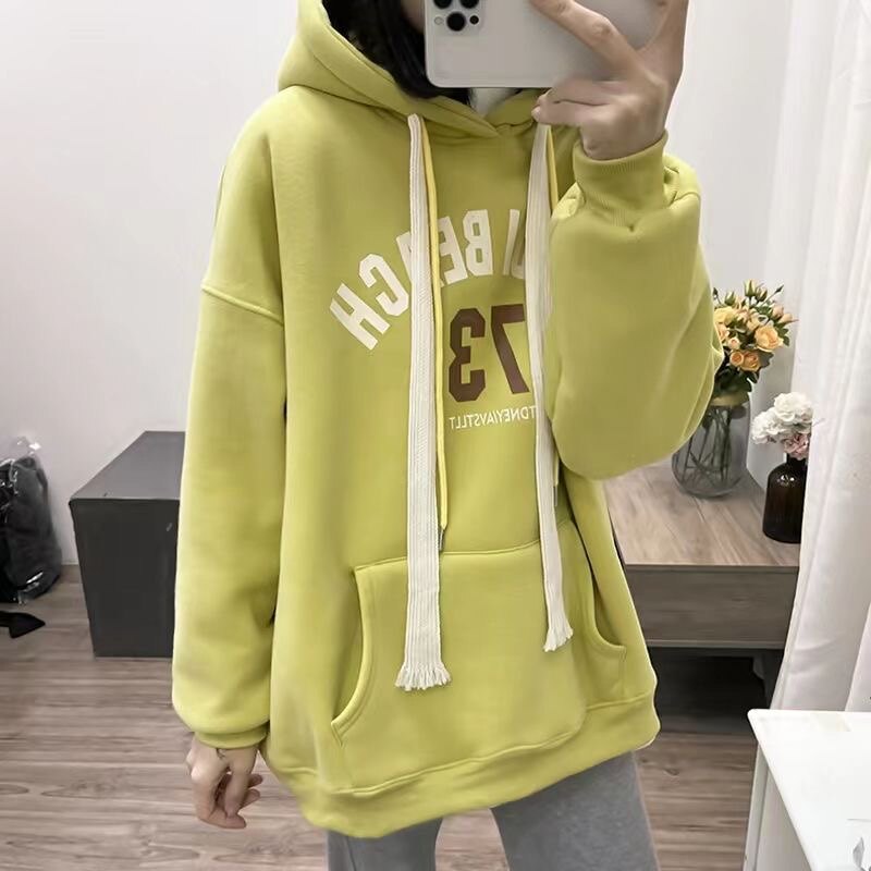 洋气连帽卫衣女加绒加厚秋季爆款2023冬季新款学生一体绒时尚外套