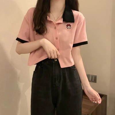 2026新款潮polo衫短袖上衣女夏正肩t恤短款设计感学生百搭短袖女