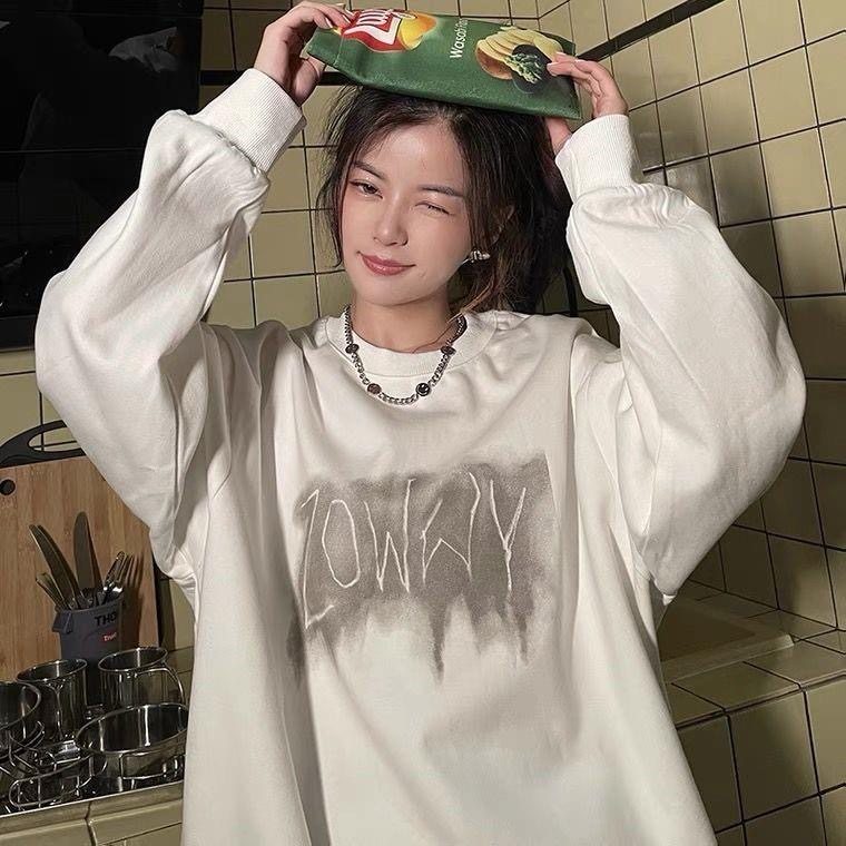 高街潮长袖卫衣女ins欧美oversize情侣复古hiphop炸街上衣女潮牌