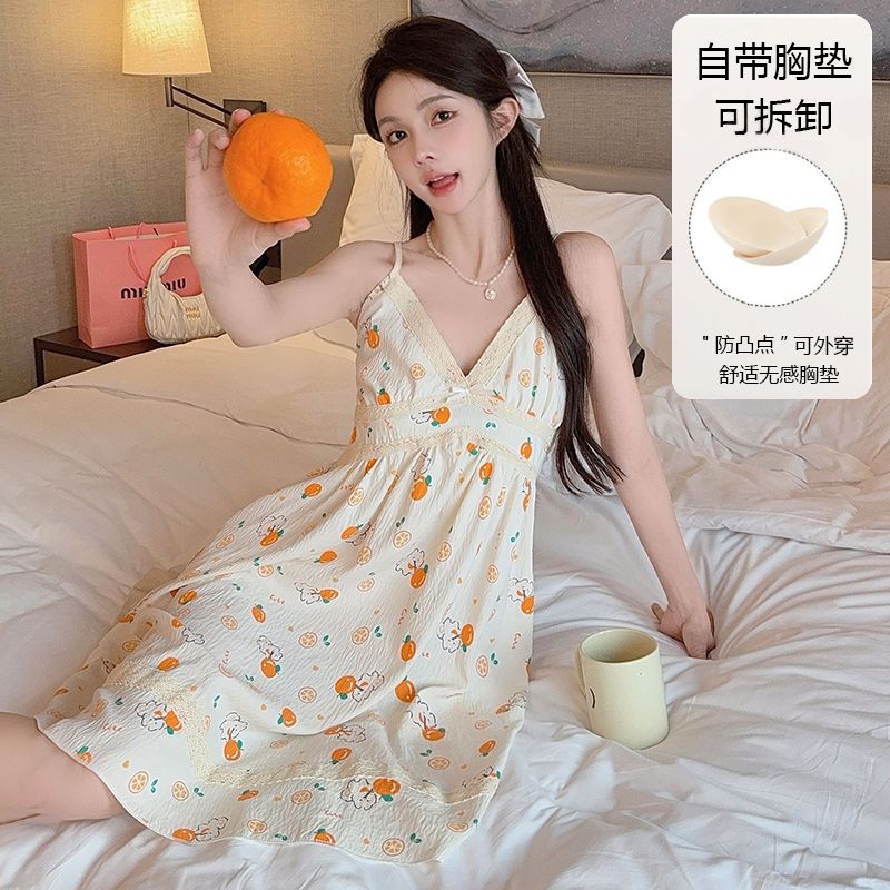 带胸垫吊带睡裙女士夏季薄款可爱睡裙