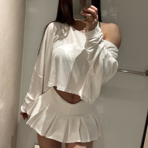 JOKA VIBE 美式复古辣妹斜肩长袖罩衫女修身纸片人短款防晒上衣女