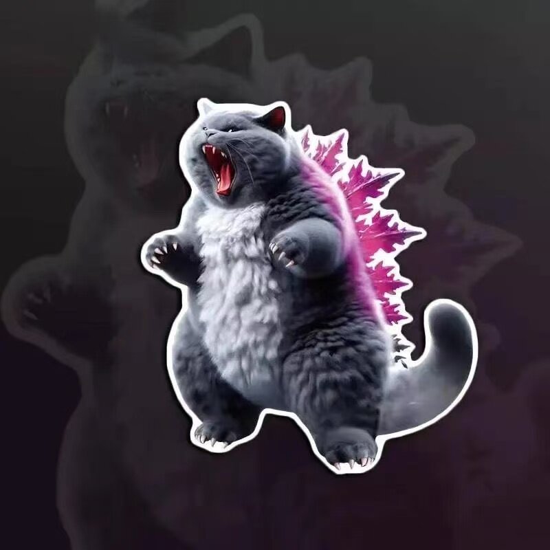 红色哥斯拉车贴2025网红新款摩托电动车行李箱电脑萌猫汽车贴纸