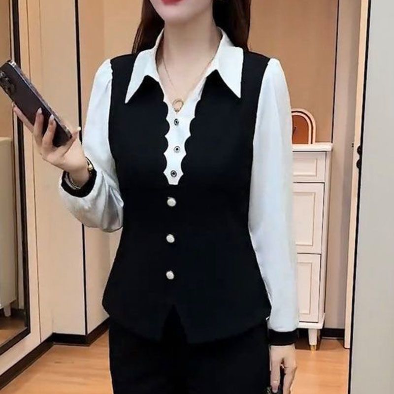 2026新款流行V领妈妈款质感打底正肩长袖T恤女上衣休闲衬衫外套图片